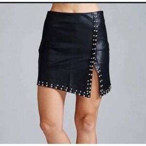 NWT Venti6 Skort Black Faux Leather Studded Mini Skirt Grunge Rock Punk Sz S 28"